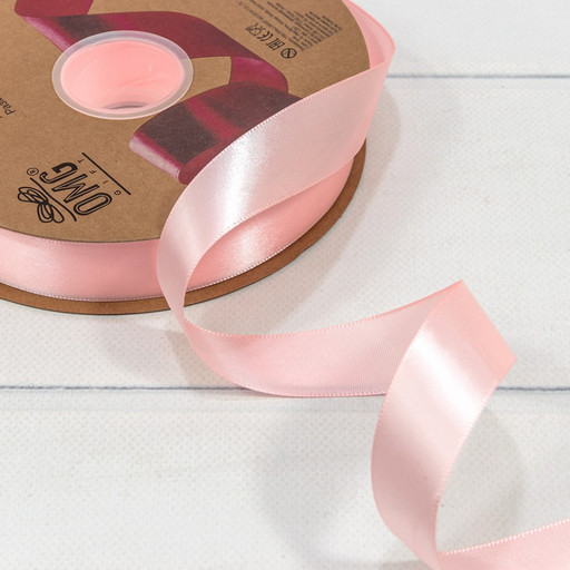 556-25/133 Лента Атласная Полиэстер класс А 2,5см*100ярд Бледно-розовый 1/13 1/52