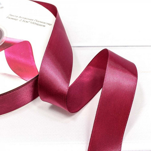 556-25/793 Лента Атласная Полиэстер класс А 2,5см*100ярд Тёмный пурпурно-красный 1/8 1/32