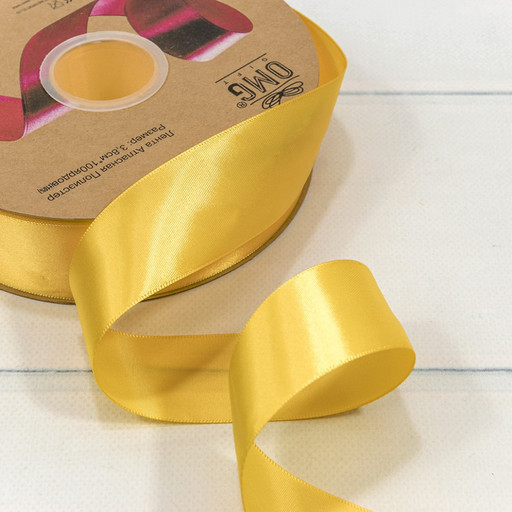 556-38/640 Лента Атласная Полиэстер класс А 3,8см*100ярд Шафраново-жёлтый 1/9 1/36