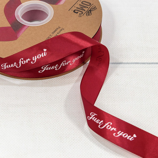 561-25/260 Лента Атласная Полиэстер 2,5см*100ярд "Just for you" Красный 1/13 1/52