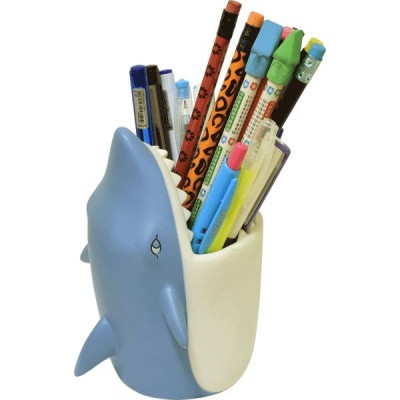 Стакан-органайзер пластиковый фигурный deVENTE Shark, 110*100*135 мм, бело-голубой