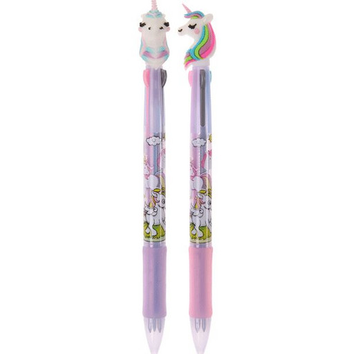 Ручка шариковая автоматическая, 3 цвета, 0.7 мм,  deVENTEUnicorn, каучук. грип, декор. элемент