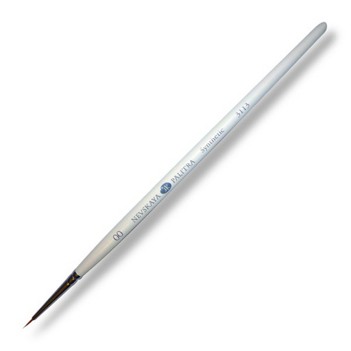 Кисть синтетика, №00, круглая, деревянная белая ручка, Невская Палитра