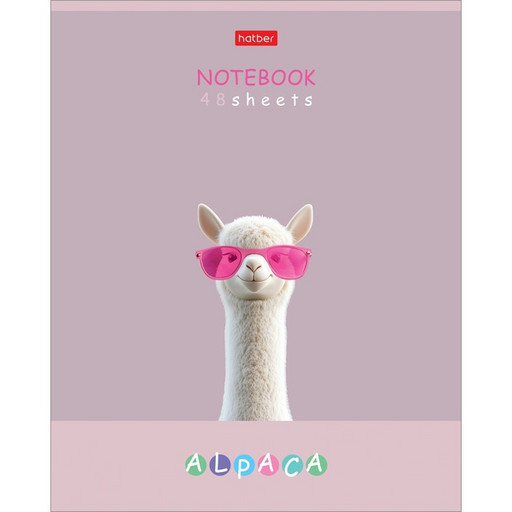 Тетрадь 48 л., клетка, 65 г/м², матовая лам., выб. лак, Hatber Alpaca_5 дизайнов