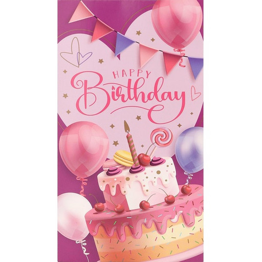 Конверт для денег Happy Birthday Тортик на розовом