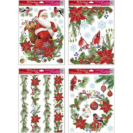 Наклейка новогодняя Darlens "Новогодний декор", 30*42 см, статическая, блестки, 4 дизайна (для окон)