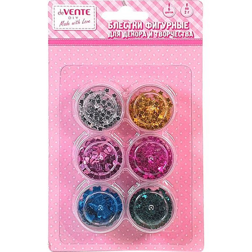 Блестки (глиттер) для декорирования 6 цв. по 2 г, размер блесток 3-4 мм, deVENTE Fashion
