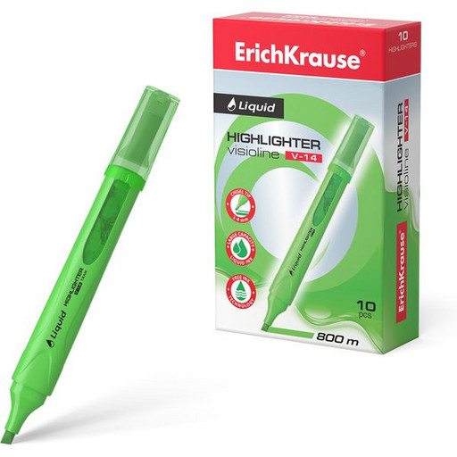 Текстовыделитель с жидкими чернилами ErichKrause Liquid Visioline V-14 Neon зеленый, клиновидный ПУ