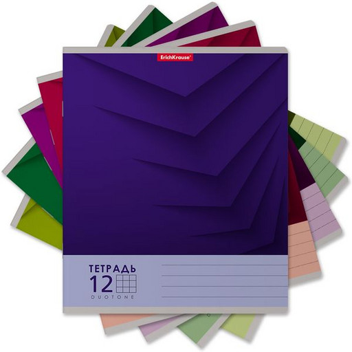 Тетрадь 12 л., клетка, ErichKrause Duotone Next, ассорти 5 цветов, с/углы, MIX-PACK