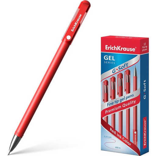Ручка гелевая 0,38 мм красная ErichKrause G-Soft, игольч. ПУ, Soft Touch покрытие, метал. наконечник