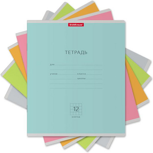 Тетрадь 12 л., клетка, ErichKrause Классика Nature Colors, ассорти 5 цв., с/углы, MIX-PACK