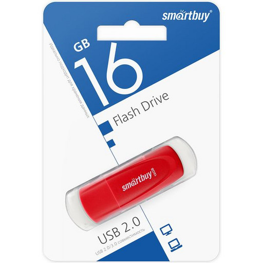 Флеш-накопитель USB 2.0, 16 ГБ, Smartbuy Scout_красный