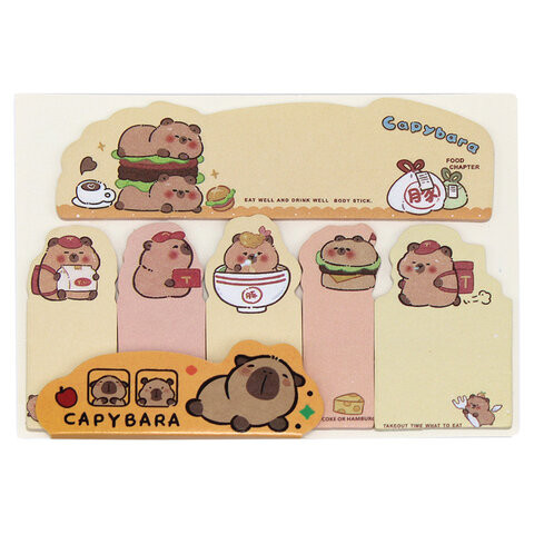 Закладки клейкие бумажные "Капибара" с печатью (6 видов х 15 листов), ассорти, 81278