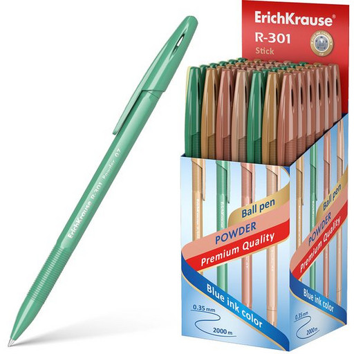 Ручка шариковая 0,7 мм синяя ErichKrause R-301 Powder Stick, пудровый шестигранный корпус