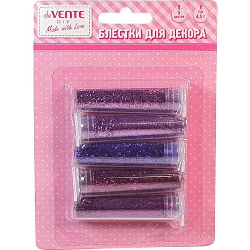 Блестки (глиттер) для декорирования 5 цв. (оттенки фиолетового) по 4.5 г, deVENTE