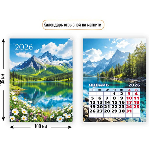 Календарь настенный отрывной 2026 г. Природа: 100*135 мм, магнит. основа