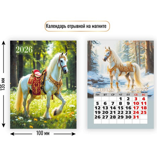 Календарь настенный отрывной 2026 г. Символ года: 100*135 мм, магнит. основа