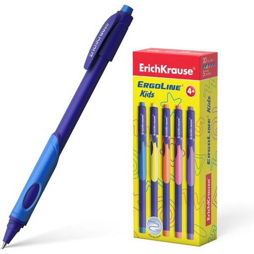 Ручка шариковая 0,7 мм синяя ErichKrause Ergoline Kids Ultra Glide, длина письма 1500 м, круглыйй корпус и треугольная грип-зона, ассорти