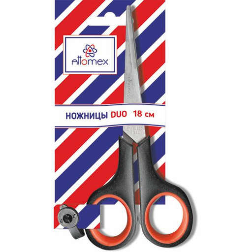 Ножницы 180 мм, классические, прорезин. кольца, черно-оранжевые, Attomex Duo