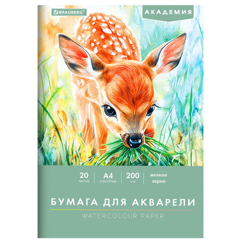 Папка для акварели А4, 20 л., 200 г/м2, 210х297 мм, BRAUBERG АКАДЕМИЯ, "Оленёнок", 117746 Папка для акварели А4, 20 л., 200 г/м2, 210х297 мм, BRAUBERG АКАДЕМИЯ, "Оленёнок", 117746