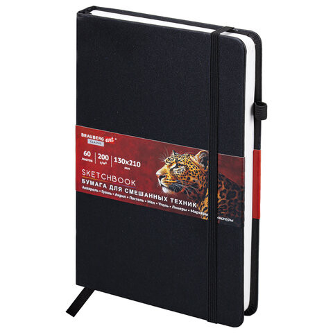 Скетчбук для смешанных техник MixMedia, 200 г/м2, 130х210 мм, 60 л., КОЖЗАМ, резинка, BRAUBERG ART CLASSIC, 116969 Скетчбук для смешанных техник MixMedia, 200 г/м2, 130х210 мм, 60 л., КОЖЗАМ, резинка, BRAUBERG ART CLASSIC, 116969