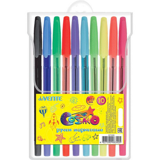 Ручки шариковые, набор 10 шт./10 цв., 0.7 мм, линия 0.3 мм, deVENTE Cosmo