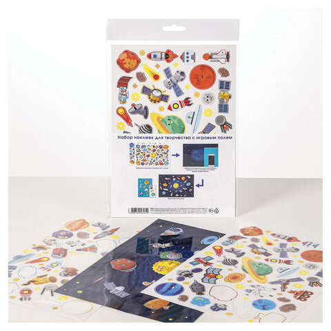 Наклейки бумажные с игровым полем НАБОР, 2 листа, 184 наклеек, "Космическое приключение", HATBER, 2Н5н Наклейки бумажные с игровым полем НАБОР, 2 листа, 184 наклеек, "Космическое приключение", HATBER, 2Н5н