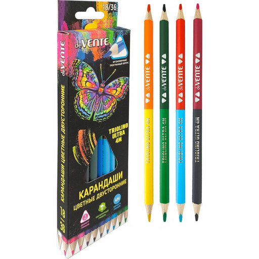 Карандаши 36 цв 18 шт 4М, двухсторонние, трехгранные, deVENTE Triolino Erase Ultra, в к/к