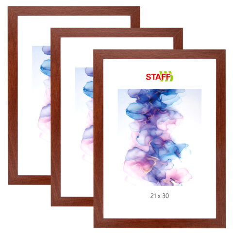 Рамка 21х30 см небьющаяся, КОМПЛЕКТ 3 шт., багет 18 мм МДФ, STAFF "Grand", цвет итальянский орех, 391332 Рамка 21х30 см небьющаяся, КОМПЛЕКТ 3 шт., багет 18 мм МДФ, STAFF "Grand", цвет итальянский орех, 391332
