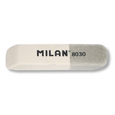 Ластик MILAN 8030, 60*14*10.7 мм, комби, синтетич. каучук, прямоуг/скошенный бело-серый