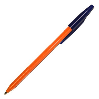 Ручка шариковая 0,7 мм синяя СТАММ 333, масляная основа, оранжевый корпус, уп. стакан