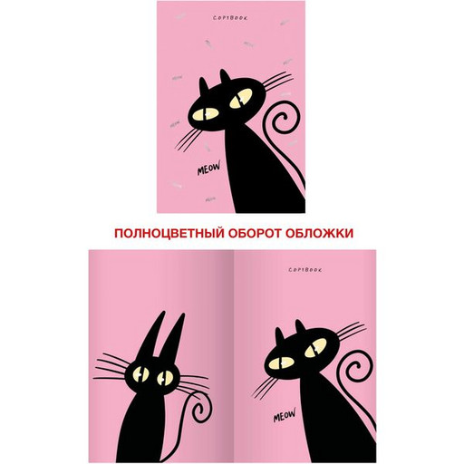 Тетрадь на скобе, А4, 40 л, клетка, Listoff Simple joys. Котики на розовом, тисн. фольгой, 80 г/м2