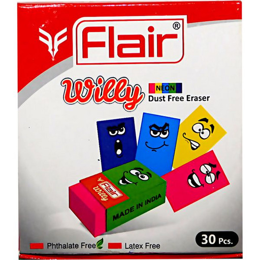 Ластик Flair Willy neon, 34*20*10 мм, в к/обертке, ПВХ, прямоугольный, 5 цветов ассорти