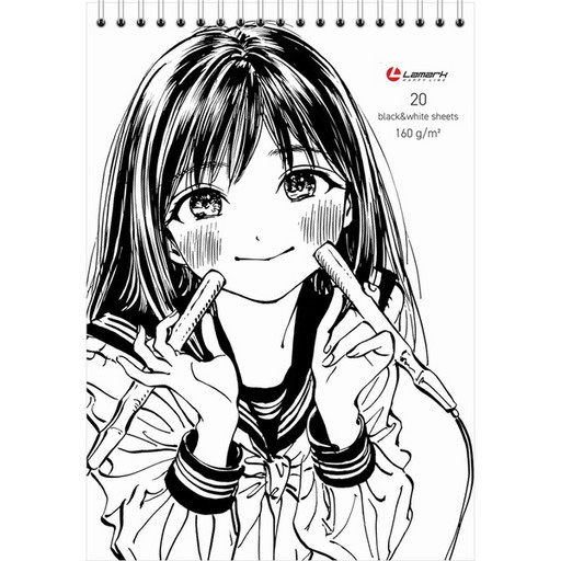 Скетчбук А5/160/20 л., черный/белый блок, Lamark Manga, ж/подложка