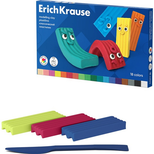 Пластилин классический ErichKrause Color Friends, 18 цветов, 270 г, стек в комплекте, картон. упаковка