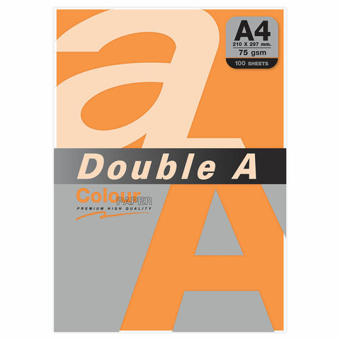 Бумага цветная DOUBLE A, А4, 75 г/м2, 100 л., неон, оранжевая