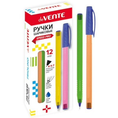 Ручка шариковая 0.7 мм, синяя, deVENTE Triolino Neon, игольч. ПУ, Ultra Glide, трёхгранная, ассорти