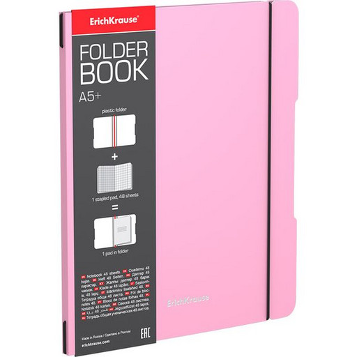 Тетрадь в съемной пластиковой обложке, 48 л., клетка, ErichKrause FolderBook Pastel, розовая