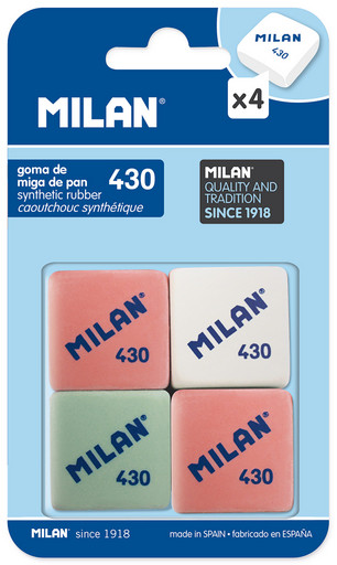 "Milan" Набор 4 ластика 430 в блистере 2,8 х 2,8 х 1,3 см BMM9215