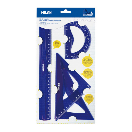 "Milan" Набор линеек для разметки Acid Flex&Resistant 4 предмета 4 пред. в пакете СК/Распродажа синий 359801