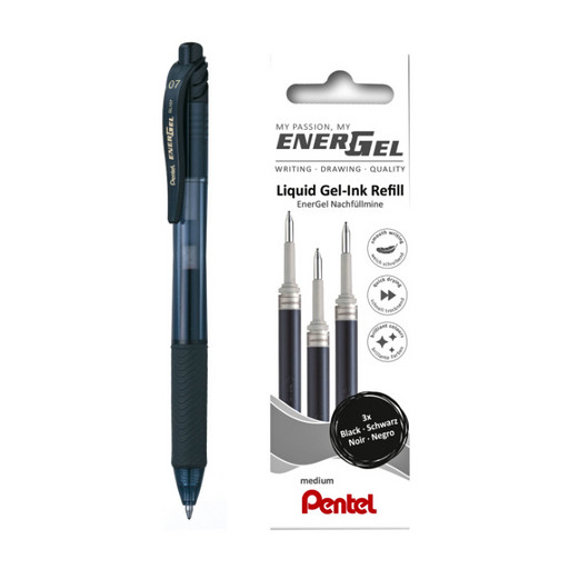 "Pentel" Набор стержней 3 шт. + ручка в подарок LR7-3A-PROMO цвет чернил: черный