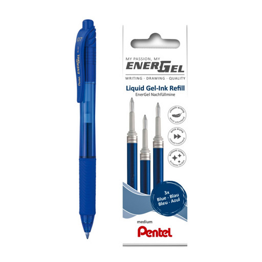"Pentel" Набор стержней 3 шт. + ручка в подарок LR7-3C-PROMO цвет чернил: синий