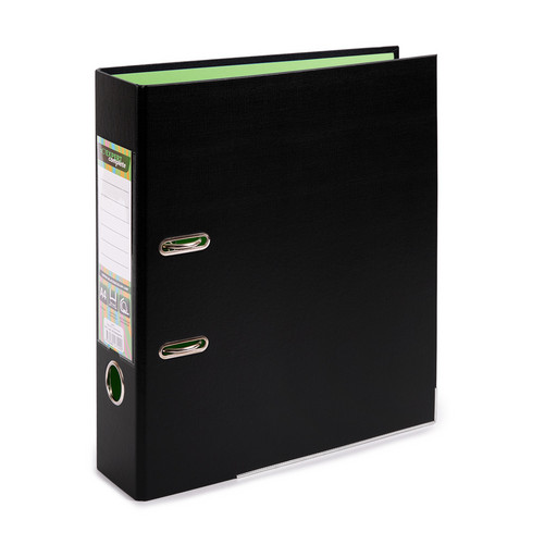 "Expert Complete" BLACK&COLOR Регистратор PVC, 2-х стороннее покрытие, мет.уг. 75 мм 10 шт. Trend A4 арочный механ. лён черный/салатовый ЕС100262114