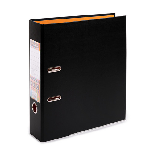 "Expert Complete" BLACK&COLOR Регистратор PVC, 2-х стороннее покрытие, мет.уг. 75 мм 10 шт. Trend A4 арочный механ. лён черный/оранжевый ЕС100262112