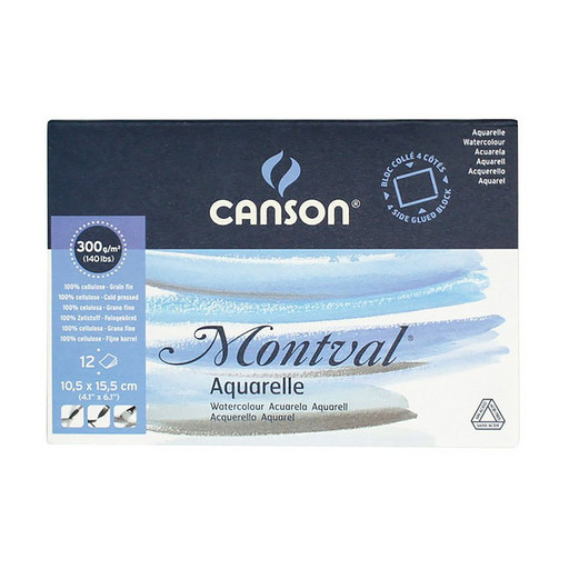 "Canson" Альбом для акварели 100% целлюлоза 300 г/м2 10.5 х 15.5 см склейка с четырех сторон 12 л. C200006532 мелкозернистая