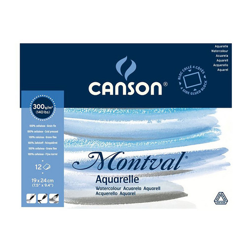 "Canson" Альбом для акварели 100% целлюлоза 300 г/м2 19 х 24 см склейка с четырех сторон 12 л. C200006533 мелкозернистая