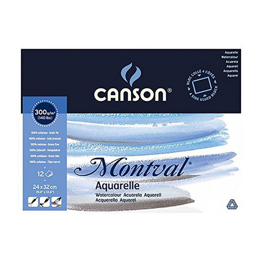 "Canson" Альбом для акварели 100% целлюлоза 300 г/м2 24 х 32 см склейка с четырех сторон 12 л. C200006544 мелкозернистая