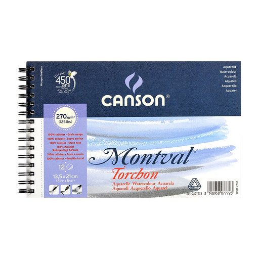 "Canson" Альбом для акварели 100% целлюлоза 270 г/м2 13.5 х 21 см на спирали 12 л. C200807772 среднезернистая