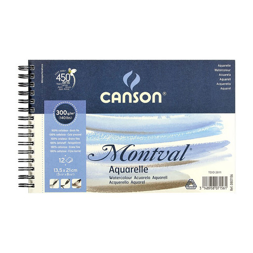 "Canson" Альбом для акварели 100% целлюлоза 300 г/м2 13.5 х 21 см на спирали 12 л. C200807156 среднезернистая