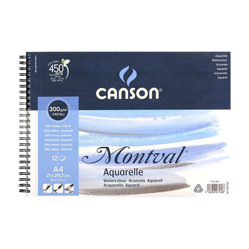 "Canson" Альбом для акварели 100% целлюлоза 300 г/м2 21 х 29.7 см на спирали 12 л. C200807160 среднезернистая